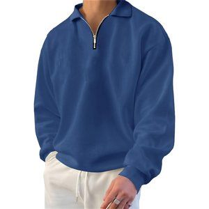Men's Thermal Loose Long Sleeve Polo Shirts-Casual  Pullover Quarter Zip